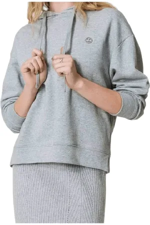 Twin-Set Bluzy, Kobieta, Szary, L, Len, Szara Melanżowa Bluza z Bawełny z Metalowym Logo