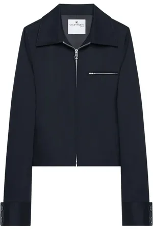 Courrèges Kurtki, Kobieta, Niebieski, XS, Navy Jacket z Haftowanym Logo i Zamkiem