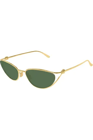 Bottega Veneta Akcesoria, Kobieta, Żółty, 57 MM, Złota metalowa oprawka z zielonymi soczewkami