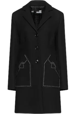 Moschino Płaszcze, Kobieta, Czarny, L, Płaszcz wełniany z haftem serca