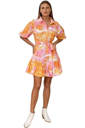 miss june Sukienki, Kobieta, Wielobarwność, ONE SIZE, Różowo-Pomarańczowa Sukienka Tie Dye
