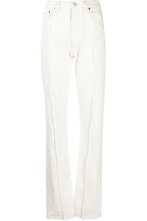 Maison Margiela Jeansy, Kobieta, Biały, 3XS, Ivory Frayed Cotton Straight-Leg Jeansy