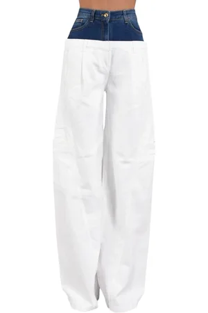 Elisabetta Franchi Jeansy, Kobieta, Biały, W32, Denim, Jeansyy cargo z denimową basquiną
