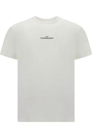 Maison Margiela Koszulki, Mężczyzna, Biały, M, Bawełna, Bawełniany T-shirt z Prążkowanym Monogramem