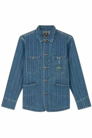 Paul Smith Kurtki, Mężczyzna, Niebieski, L, Denim, Paskiowana Kurtka Robocza z Denimu