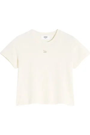 Maison Kitsuné Koszulki, Kobieta, Beżowy, M, Koszulka z haftem Baby Fox z bawełny