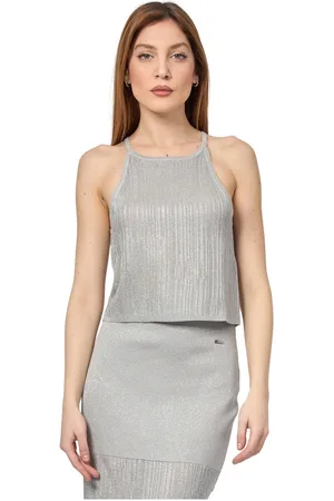 Armani Exchange Koszulki, Kobieta, Szary, S, Srebrny Elegancki Top Lurex