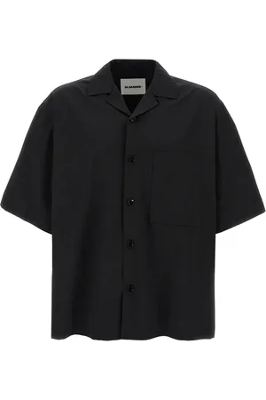 Jil Sander Koszule, Mężczyzna, Czarny, M, Czarna bawełniana koszula z kubańskim kołnierzem