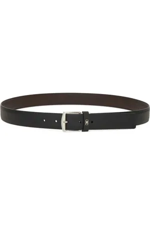 Salvatore Ferragamo Akcesoria, Mężczyzna, Czarny, 110 CM, Czarny Brązowy Odwracalny Pasek z Srebrną Sprzączką