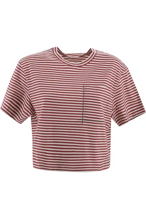 Brunello Cucinelli Koszulki, Kobieta, Wielobarwność, M, T-shirt w paski z kieszenią na piersi