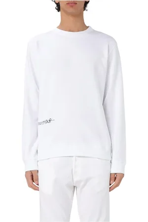Dondup Swetry, Mężczyzna, Biały, XL, Bawełniana Bluza z Logo Długi Rękaw