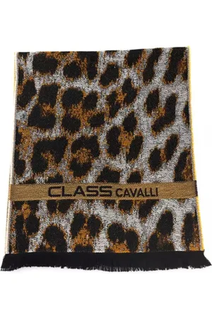 Roberto Cavalli Akcesoria, Kobieta, Wielobarwność, ONE SIZE, Wełna, Animalier Fantasy Logo Szalik