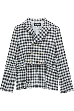 Comme des Garçons Kurtki, Kobieta, Czarny, S, Kraciasta Kurtka z Wycięciem