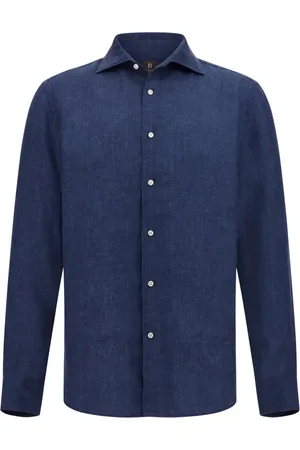 Boggi Milano Koszule, Mężczyzna, Niebieski, 2XL, Len, Koszula Regular Fit z Lnu