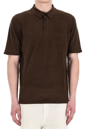 Roberto Collina Koszulki, Mężczyzna, brązowy, S, Brązowy Polo z Lnu