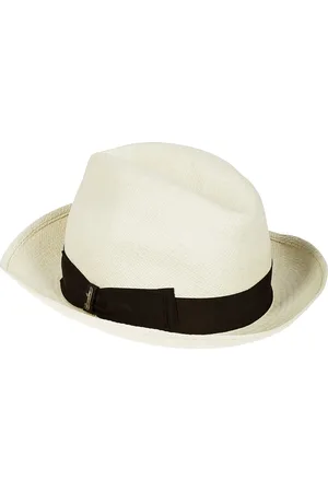 Borsalino Akcesoria, Mężczyzna, Beżowy, 61 CM, Biały Słoma Panama Hat z Czarną Wstążką