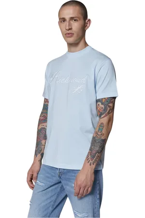 John Richmond Koszulki, Mężczyzna, Niebieski, 2XL, Bawełna, T-shirt z krótkim rękawem z haftowanym logo i wyrafinowanym wzorem