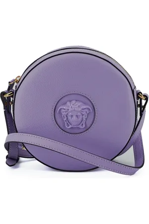VERSACE Torebki, Kobieta, Fioletowy, ONE SIZE, Skóra, Elegancka fioletowa okrągła torba na ramię