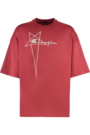 Rick Owens Koszulki, Mężczyzna, Czerwony, S, Tommy T Koszulka z bawełny z Logo Patch