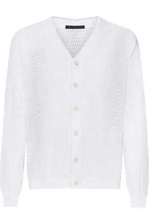 LOW BRAND Swetry, Mężczyzna, Biały, 2XL, Biała sweter z dekoltem w serek i guzikami
