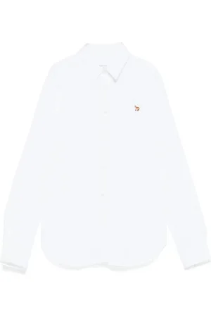 Maison Kitsuné Bluzki, Kobieta, Biały, M, Biała Bawełniana Koszula z Haftem Baby Fox