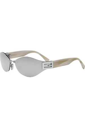 Fendi Akcesoria, unisex, Szary, ONE SIZE, Okulary Przeciwsłoneczne Baguette Srebrne Lustrzane Soczewki