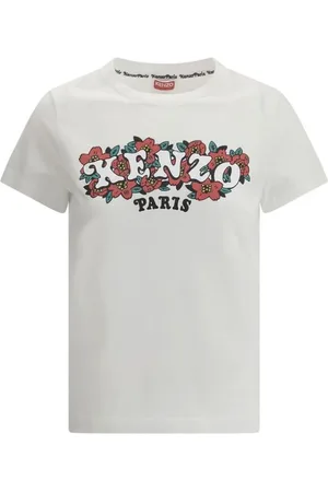 Kenzo Koszulki, Kobieta, Biały, L, Bawełna, Koszulka z Logo Kwiatowym