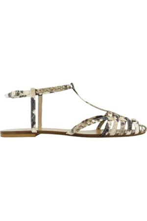 ANNA F. Buty, Kobieta, Wielobarwność, 37 1/2 EU, Skóra, Skórzane Sandały Z Wzorem Pytona Pasek Na Kostkę