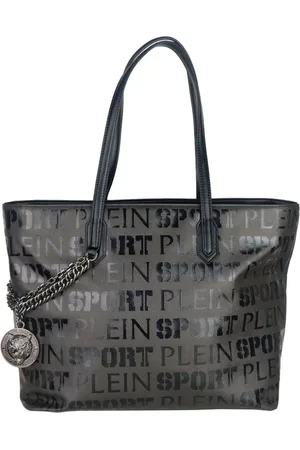 Philipp Plein Torebki, Kobieta, Czarny, ONE SIZE, Poliester, Elegancka czarna torba shopper z nadrukiem logo i paskiem krzyżowym