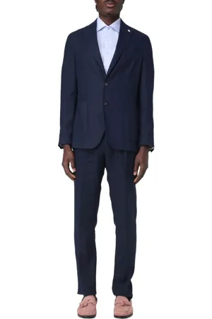Manuel Ritz Garnitury, Mężczyzna, Niebieski, XL, Len, Garnitur lniany Monopetto Slim Fit