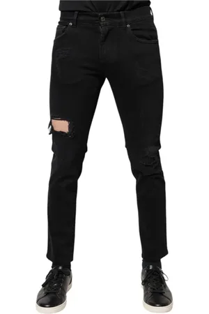 Dolce & Gabbana Jeansy, Mężczyzna, Czarny, S, Denim, Czarne Podarte Skinny Jeansyy