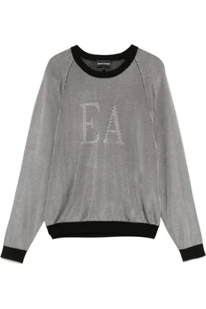 Emporio Armani Bluzy, Kobieta, Szary, M, Szara sweter z logo intarsia-knit