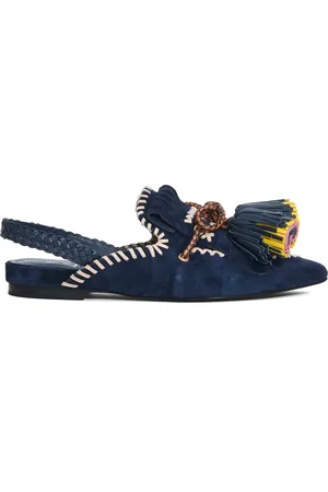 Elena Iachi Buty, Kobieta, Czarny, 37 EU, Niebieski Suede Slingback z Pomponami