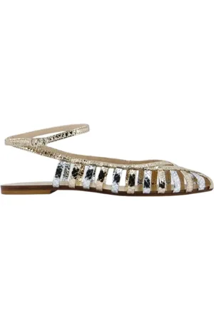 ANNA F. Buty, Kobieta, Żółty, 38 EU, Skórzane sandały platyna/srebro pasek na kostkę