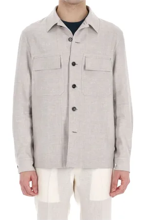 Ermenegildo Zegna Kurtki, Mężczyzna, Beżowy, M, Cross-Ply lniano-wełniano-jedwabny Overshirt Płaszcz