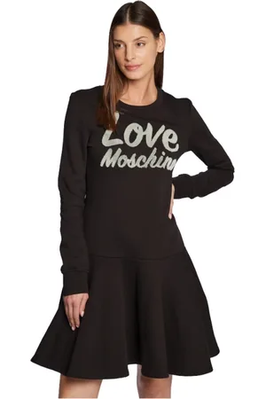 Moschino Sukienki, Kobieta, Czarny, L, Sukienka z bawełny z aksamitnym logo