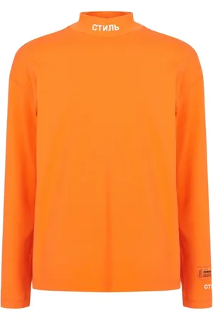 Heron Preston Koszulki, Mężczyzna, Pomarańczowy, S, Len, Logo Turtleneck Sweatshirt w Intensywnym Pomarańczowym Kolorze
