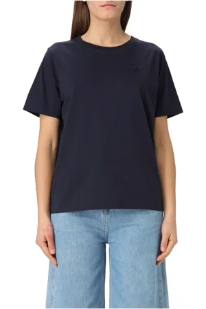 HUGO BOSS Koszulki, Kobieta, Niebieski, L, Bawełniany t-shirt z okrągłym dekoltem