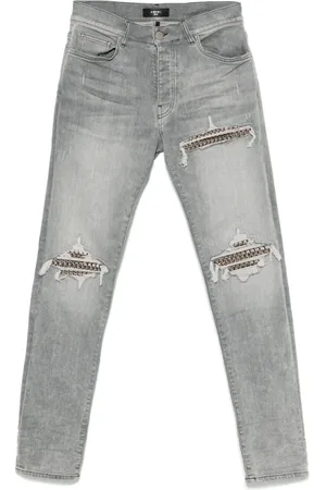 AMIRI Jeansy, Mężczyzna, Szary, W36, Jasnoszare Ripped Jeansyy z Guzikami