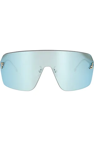 Fendi Akcesoria, unisex, Żółty, ONE SIZE, Kryształowe Okulary Przeciwsłoneczne z Niebieską Soczewką