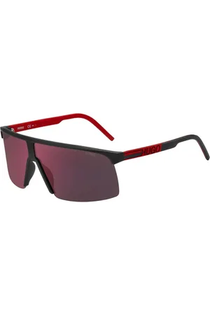HUGO BOSS Akcesoria, unisex, Wielobarwność, ONE SIZE, Matowe Czarne Okulary Przeciwsłoneczne z Czerwonym Lustrem