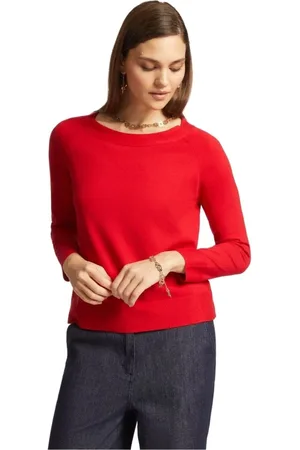 Elena Miro Koszulki, Kobieta, Czerwony, L, Len, Czerwony Elegancki Sweter dla Kobiet
