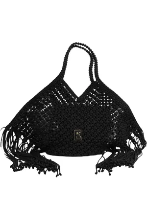 ERMANNO SCERVINO Torebki, Kobieta, Czarny, ONE SIZE, Czarna frędzlowa torba na ramię