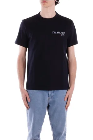 FAY Koszulki, Mężczyzna, Niebieski, L, Bawełna, Niebieski T-shirt z logo Slim Fit