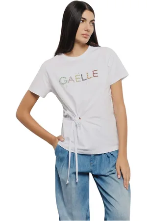 GAËLLE Koszulki, Kobieta, Biały, M, Biała Koszulka z Logo i Kamieniami