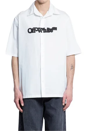 OFF-WHITE Koszule, Mężczyzna, Biały, M, Sprayed Arrow Koszula Bowlingowa