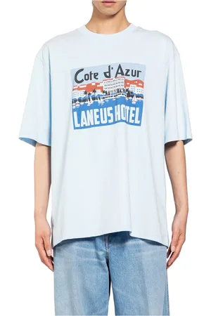 LANEUS Koszulki, Mężczyzna, Niebieski, S, Koszulka z nadrukiem graficznym Jersey