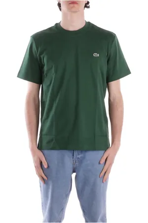 Lacoste Koszulki, Mężczyzna, Zielony, L, Bawełna, Zielony T-shirt z logo Slim Fit