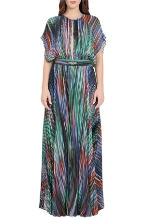 Roberto Cavalli Sukienki, Kobieta, Wielobarwność, S, Plisowana długa sukienka z metalicznymi włóknami