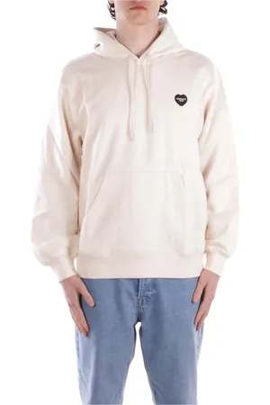 Carhartt Bluzy, Mężczyzna, Beżowy, M, Bluza z kapturem z logo i kieszenią